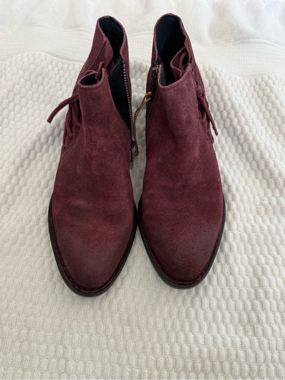 Women's Burgundy Suede Ankle Boots - Stylish Side-Zip Booties Born 6M